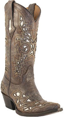 Lucchese Ladies Genuine Calf Western Boots Cafe Glitter/Cream M3574 