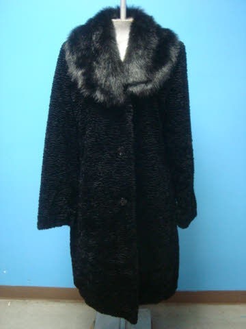 Simon Chang  Broadtail Lamb & Mink Faux Fur Coat 9 10