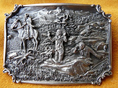 Vintage Charles M Russell The Call Of The Law Western Belt Buckle