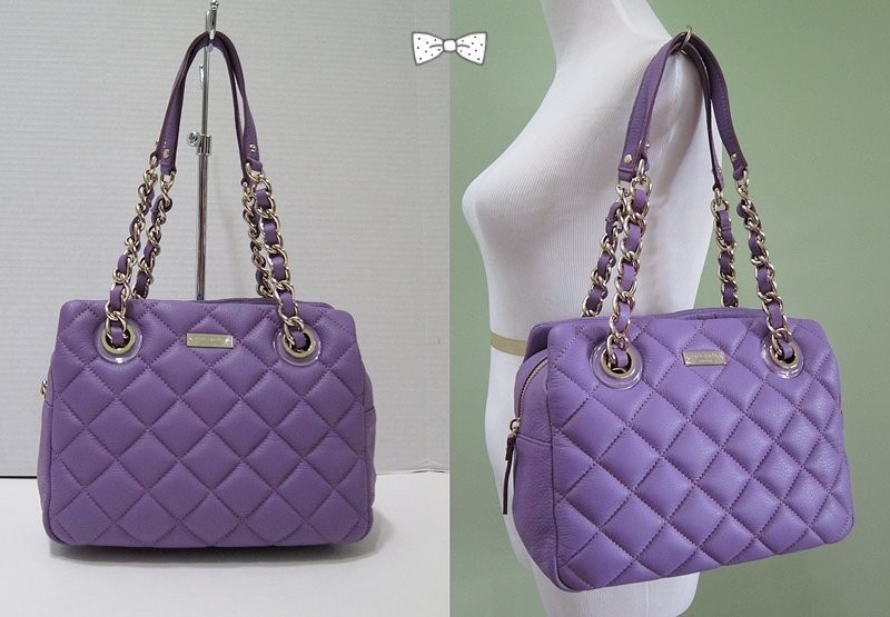 New Kate Spade Gold Coast Elizabeth Quilted Leather Handbag Purple