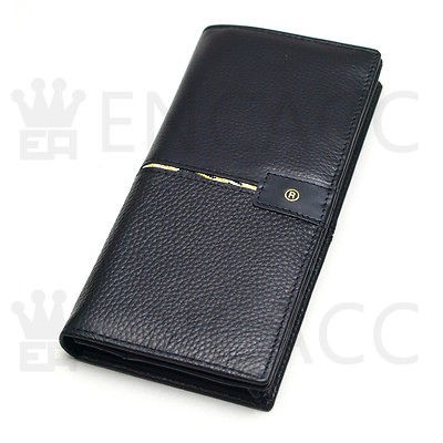   BLACK Cowhide Leather Checkbook Long Mens Wallet★SO HOT LUXURY GIFT