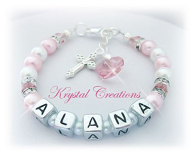 Christening Baptism Birthday Name bracelet Swarovski Personalized PINK 