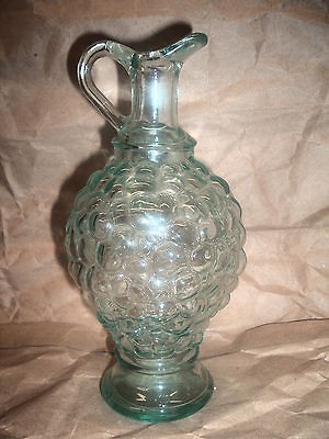 Vintage Blue Patterned Glass Jug With Finger Handle  Wiskey/ Wine 