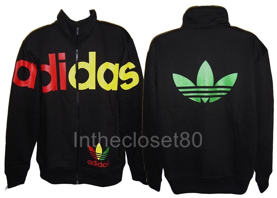 NEW ADIDAS LINEAR FLEECE RASTA MENS TRACK TOP JACKET BLACK/RASTA 