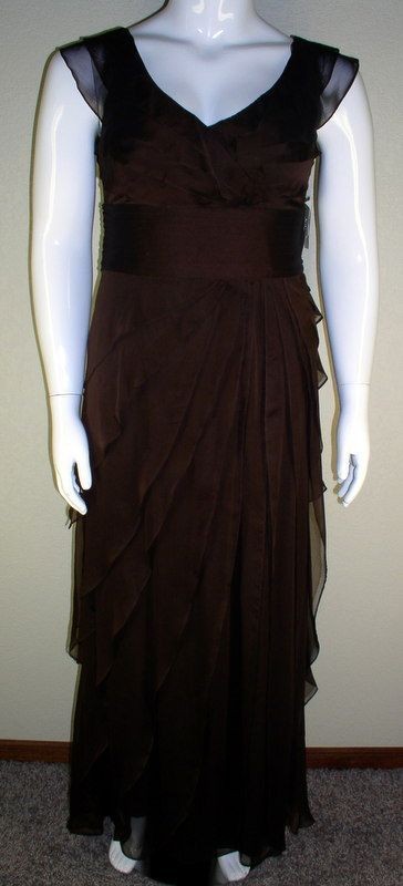   PAPELL Womens Chocolate Chiffon Tiered Formal Sz 14 $239 New 1057