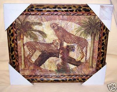 LEOPARDS Framed Glass African Interior Decor LEOPARD Safari Jungle 