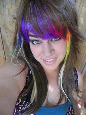 CHOCOLATE RAINBOW Brown Purple Yellow Pink Orange Scene Emo Wig Miss 