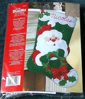 New Bucilla Santa & Wreath Jeweled Felt Christmas Stocking Kit