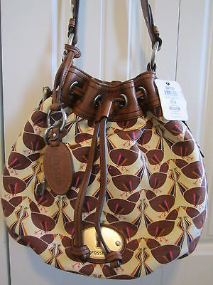 NWT FOSSIL Maddox Drawstring Bird Print Tote Bag Purse $178.00 CUTE