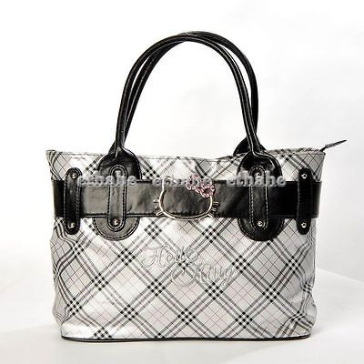 Hello Kitty Scottish Style Plaids Checkered Pattern Tote Shoulder 