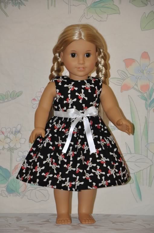 American Girl Doll Clothes Black Dress Skull and Cross Bones Ribbon