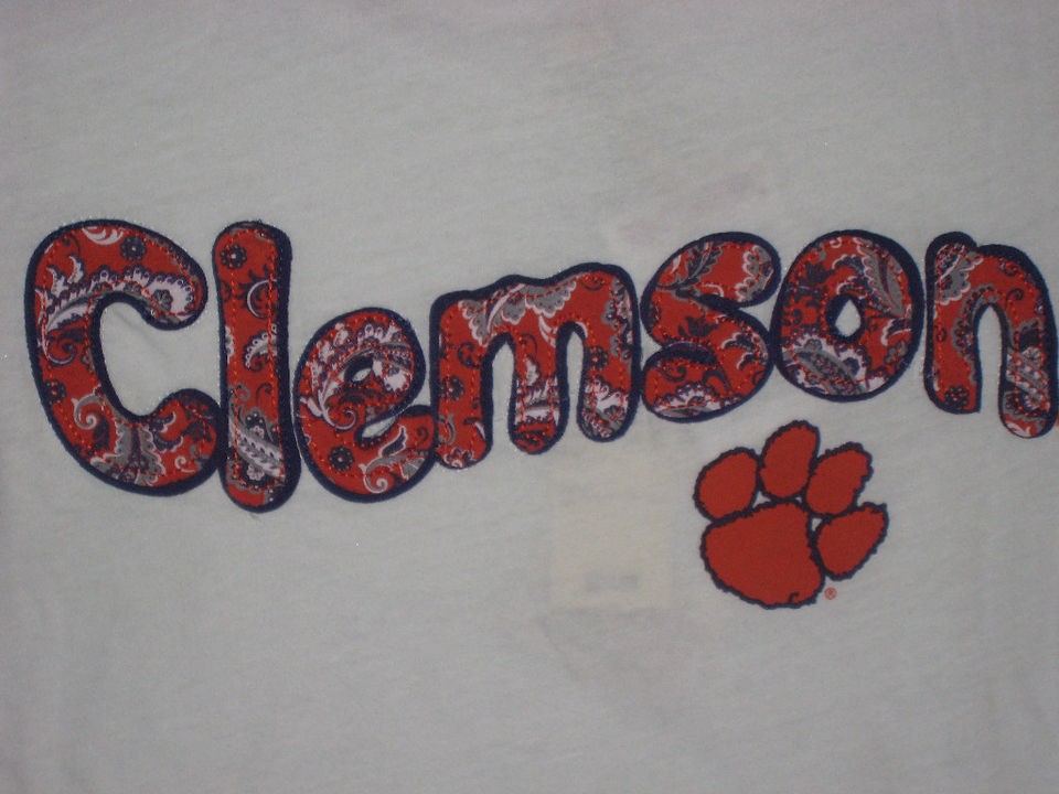 NWT CLEMSON TIGERS WHITE SHIRT PAISLEY SEWN WOMENS L