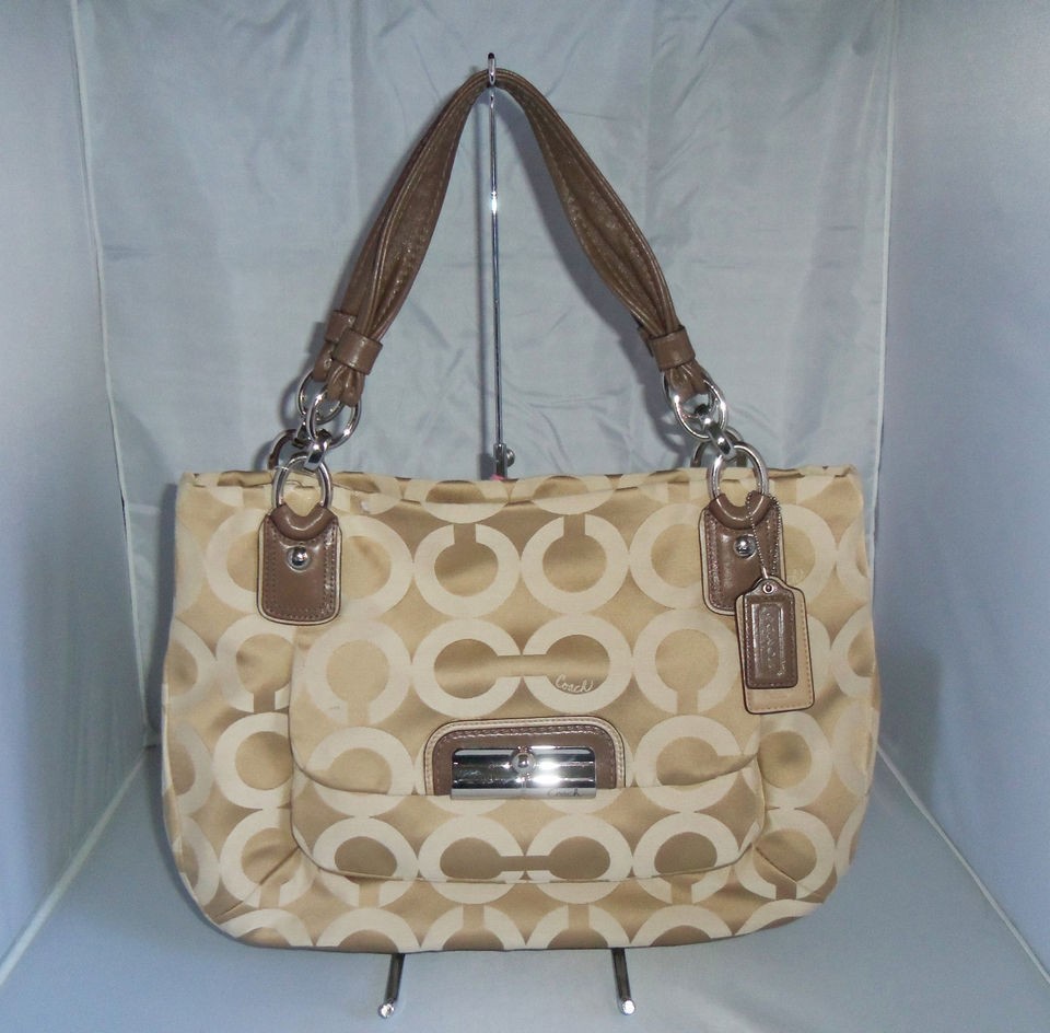 Coach Kristin Op Art Sateen Shoulder Bag, Purse, Handbag, Tote Khaki 