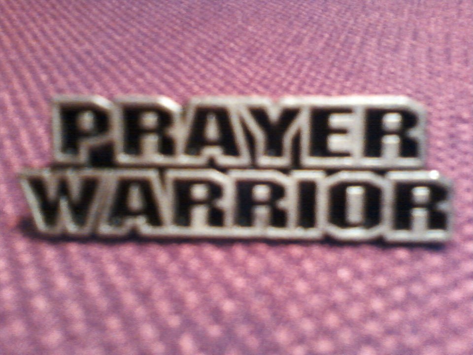 PRAYER WARRIOR Silver On Black Pin Heavy Metal Vest Hat Jacket 