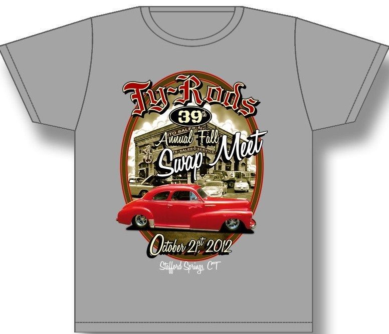 TY RODS AUTO CLUB 2012 FALL MEET STAFFORD CT T SHIRT ICE GRAY 41 CHEVY 