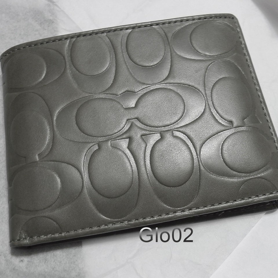 NWT MENS COACH Gray Embossed Classic Signature Leather ID WALLET NEW