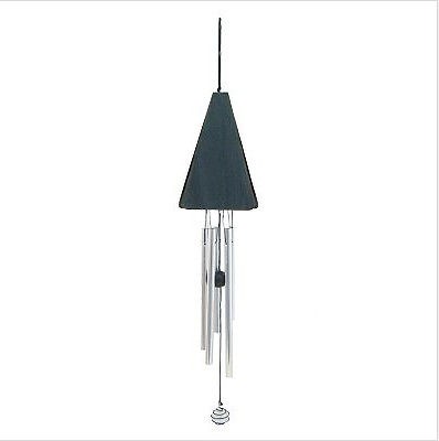 Sale Triangle Wind Chime Metal Silver Finish w Glass Orb Outdoor 