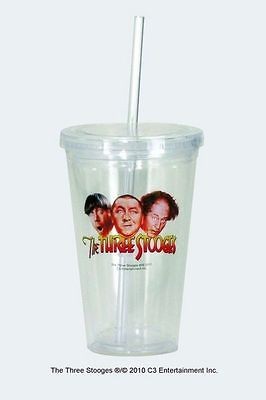 THREE STOOGES ACRYLIC DOUBLE WALL INSULATED CUP W/ ACRYLIC STRAW SQ D5