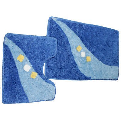 NEW Blue Acrylic Fiber Rectangular+U shape Contour Mat /Rug bath mat