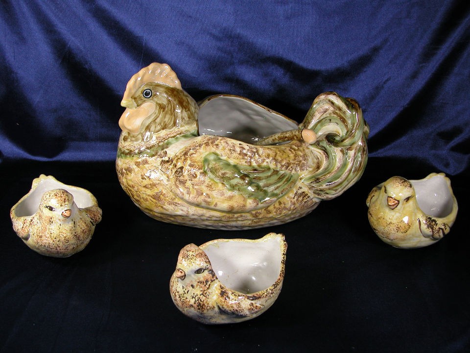 LOUISVILLE ART POTTERY LG CHICKEN TUREEN   BOWLS  LADLE