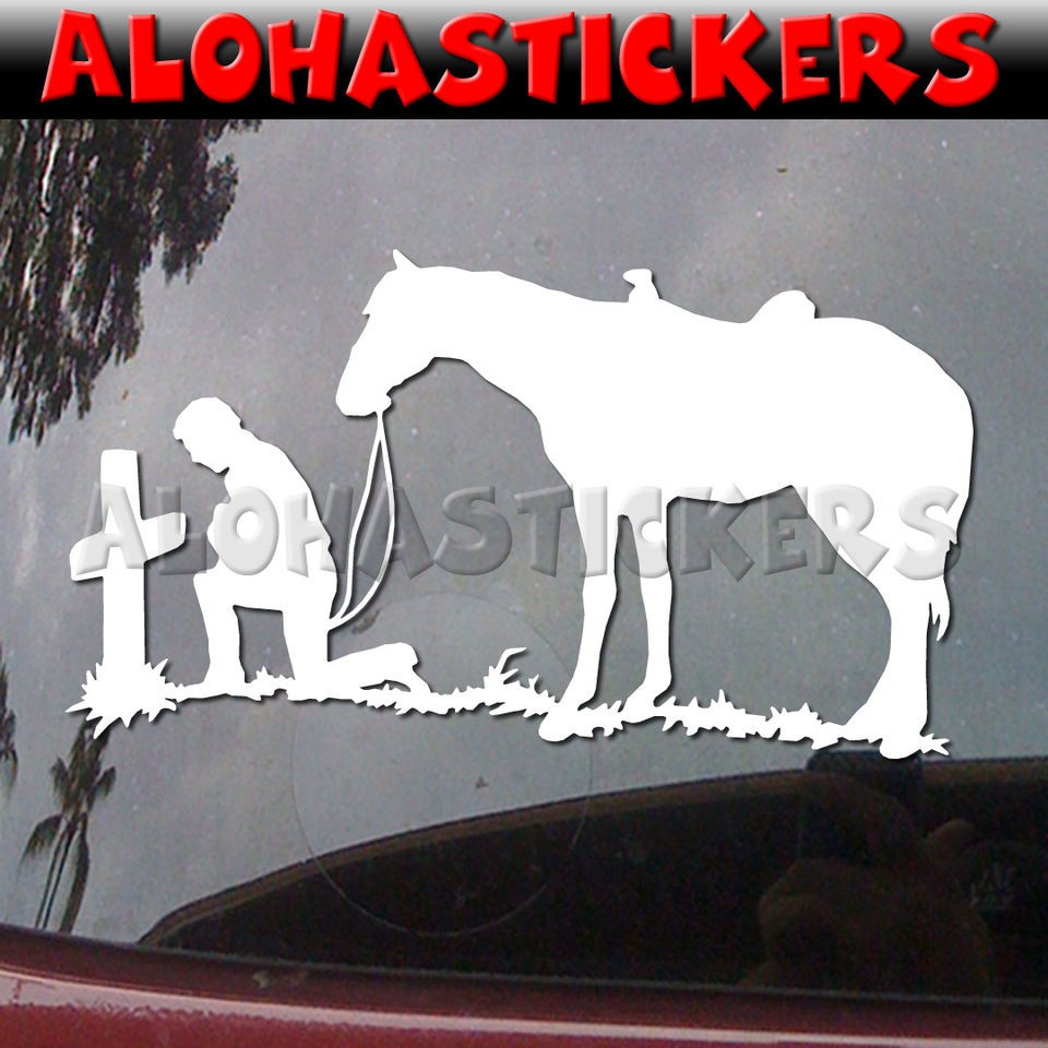 COWBOY PRAYING AT TOMBSTONE CROSS Car Truck Moped Vinyl Decal Window 