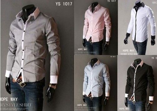 New Mens Fashion Luxury Casual Slim Fit Stylish Dress Shirts 5 Colors 