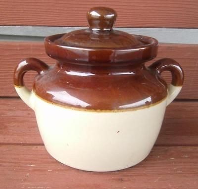   #341 STONEWARE 2 TONED CROCK BEAN POT W/ LID FLORALINE KITCHEN USA