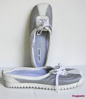Steve Madden womens Solar mules flats shoes 10 M white leather & gray 