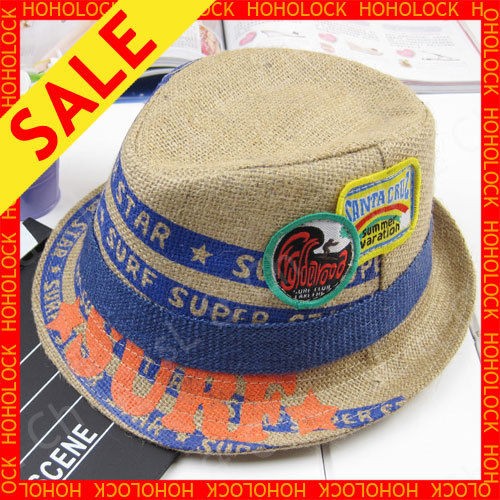 Kids Child Boys Girls Straw Fedora Flax Hat Trilby Hat Cap Sun Beach 