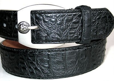 BLACK WIDE 1 7/16 ALLIGATOR CrOcO Reptile Belt Silver Lion Buckle 37 