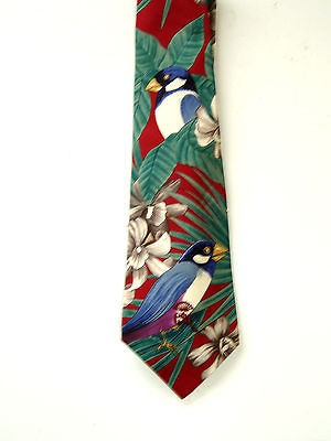 Vintage Countess Mara New York Tropical Flowers & Blue Birds Tie