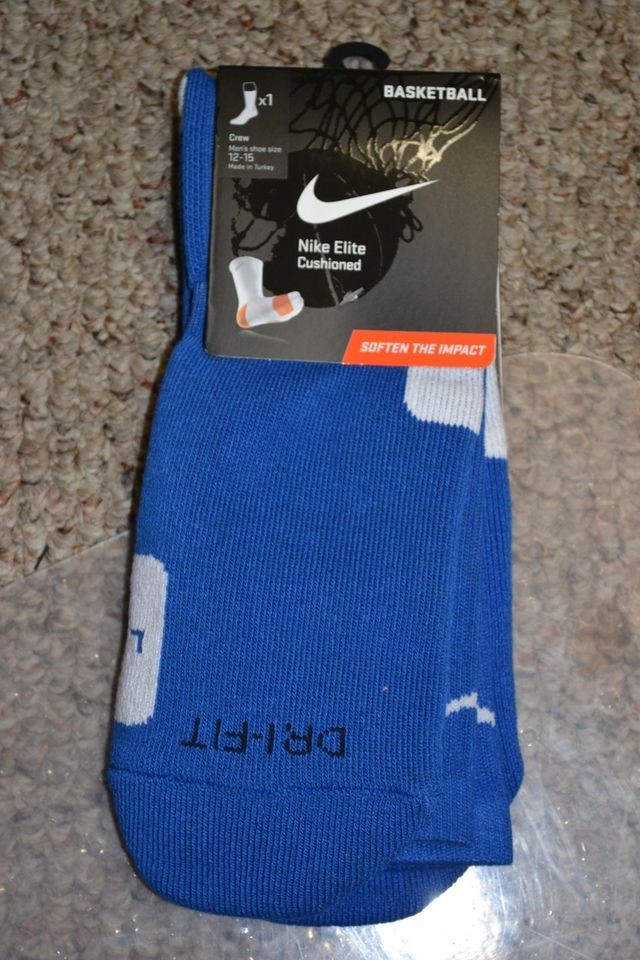 NIKE ELITE Basketball Dri Fit Crew Socks Size XL White Blue/White NWT