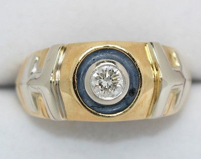 MENS ~ 18K 2 Tone Gold ~ 1/2 CARAT DIAMOND Solitaire UNIQUE Ring Band 