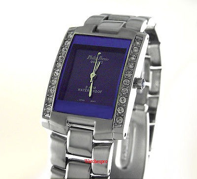 New philip persio eliro men crystal blue square watch