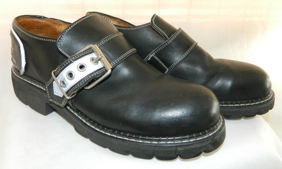 VTG JOHN FLUEVOG Safety Vogs Vintage Mens 10W Black w/Silver Buckle 