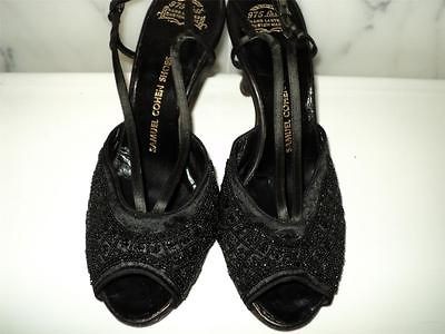 VTG 1940S HAND LASTED CUSTOM MADE BEADED ONYX EVE OPEN BACK SHOES 975 