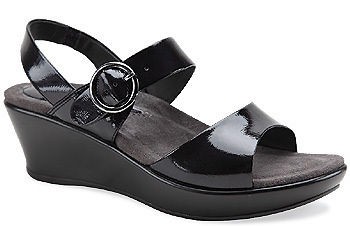 DANSKO Adele Wedge Sandal BLACK CRINKLE PATENT or NAPPA CORAL, $125 