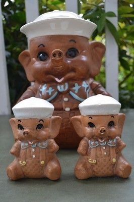 RARE 1960 TWIN WINTON BABY ELEPHANT COOKIE JAR + PAIR OF S&P SHAKERS