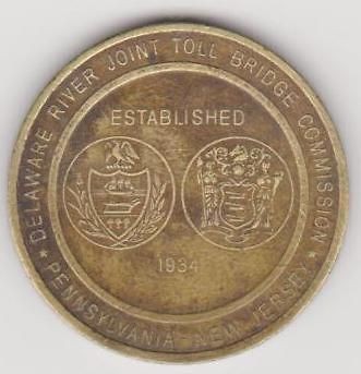 Delaware River Joint Toll Bridge Token Pennsylvania to New Jersey  Est 