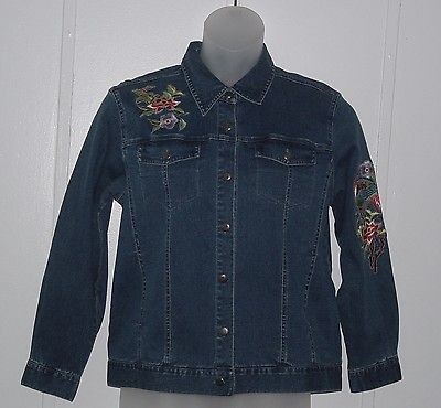 Yi Lin Embroidered Stretch Denim Jacket Size S Denim