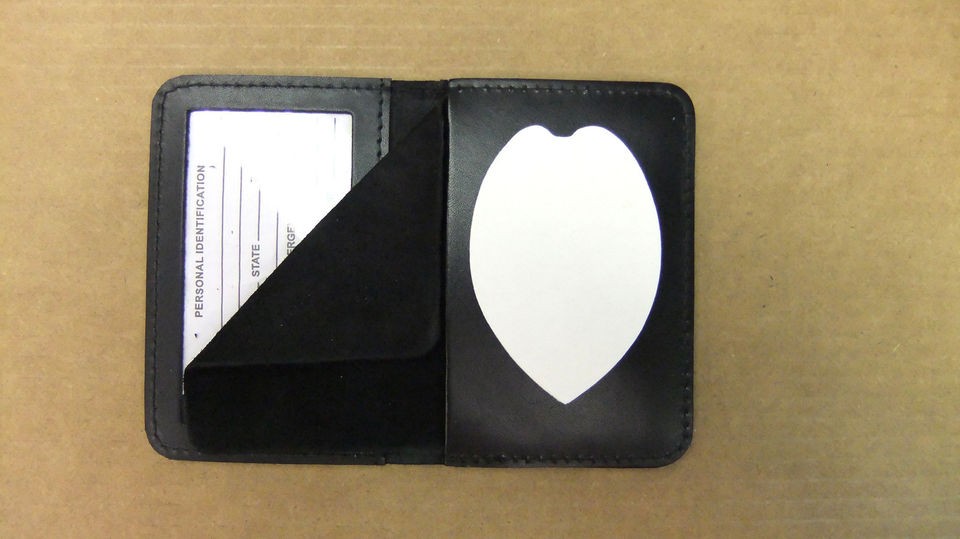 Police Shield & ID Case Holder Recessed Badge Cut Out Genuine Leather 