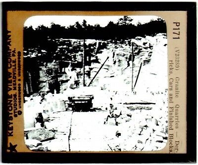   Lantern Slide Granite Quarries Derricks, Cars and Finished Blocks