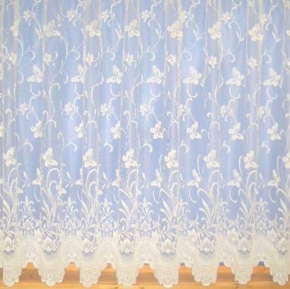 WHITE NET CURTAIN 3906, BUTTERFLIES, ALL SIZES FREE P&P