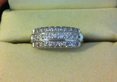 Diamond Ring 3 Rows of Gems 27 Diamonds total 18K White Gold