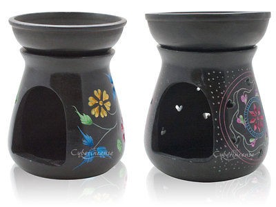 Assorted   Oil Warmer Diffuser Burner   Black Soapstone w/ Colored 