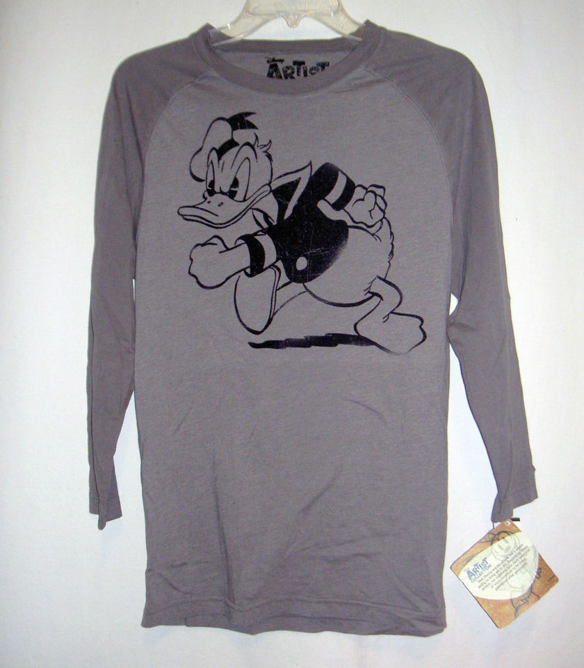 DISNEY DONALD DUCK Mens Gray T Shirt Vintage Retro Look ARTIST 