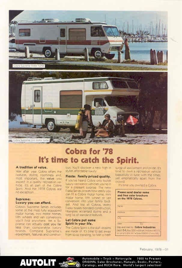 1978 Cobra Supreme Fiesta Spirit Motorhome RV Ad