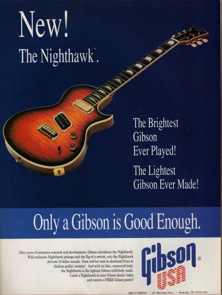 GIBSON GUITARS (The Nighthawk)    1993 Magazine Print Ad /D