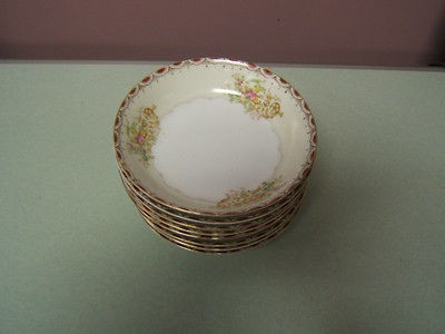 Japan Meito China 8 Fruit Sauce Dessert Bowls Gold Rim Floral