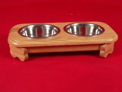 Elevated Raised Dog Feeder Bowl Dish Solid Oak 3 FREE NAME & STAIN
